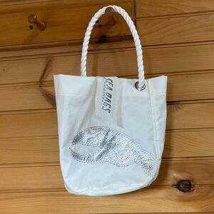 Sea Bags White Tote with Silver Lobster Design
